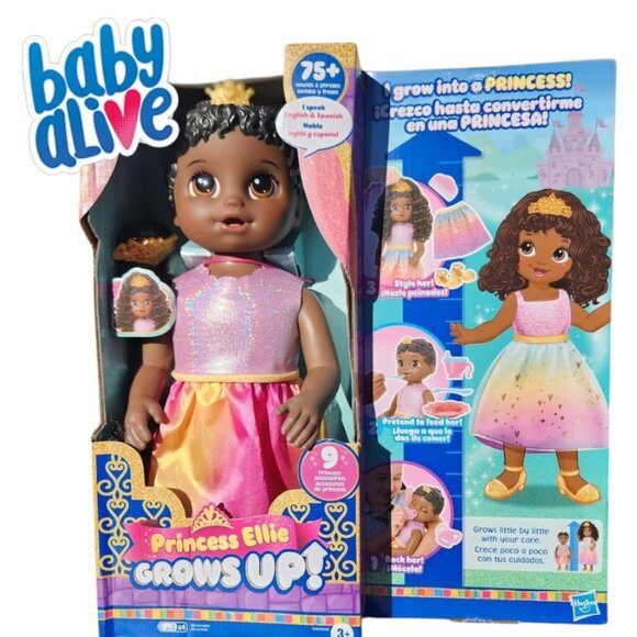NEW Baby Alive Princess Ellie Grows Up Black Hair Doll 18" African American She - Picture 1 of 14